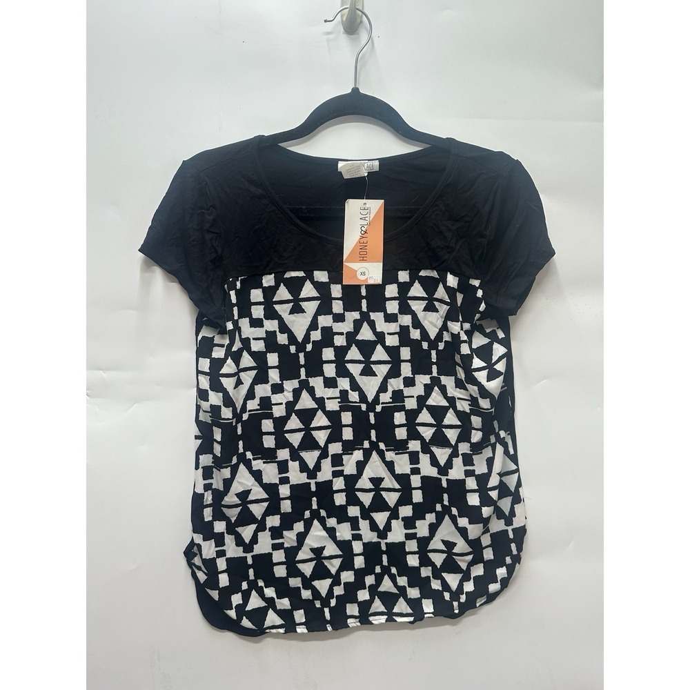 Honey & Lace‎ Shirt Womens XS NWT New Black and white geometri Blouse